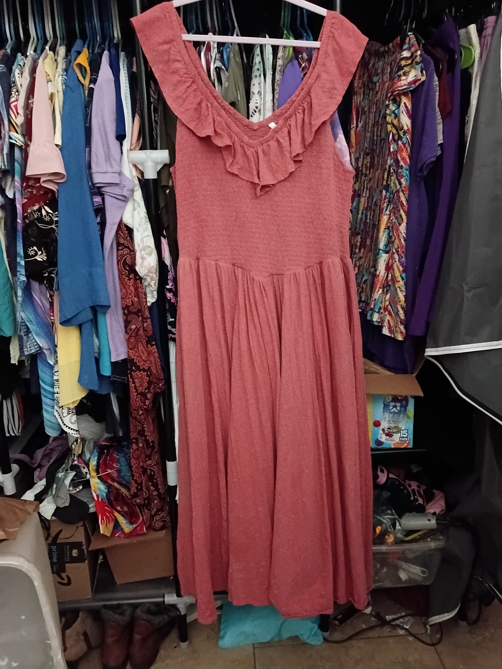 American Eagle Outfitters Dusty Rose Ruffle-Neck Maxi Dress